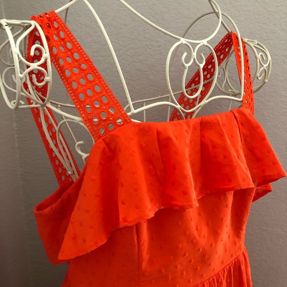 J. Crew Orange Eyelet Linen Midi Summer Dress - Picture 3 of 13
